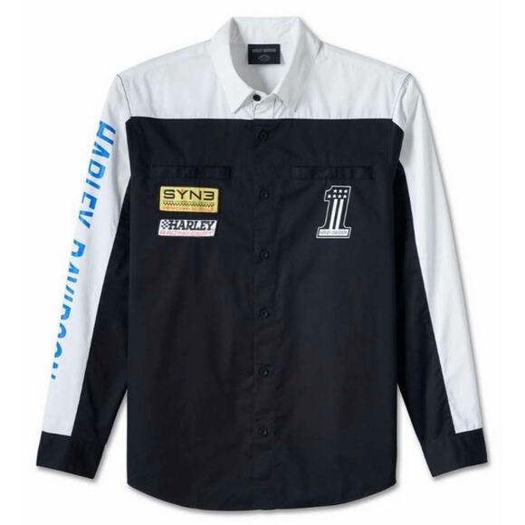 NWT Harley Davidson #1 Victory Mens 3XL White Cotton Twill Colorblock Shirt - Picture 1 of 5